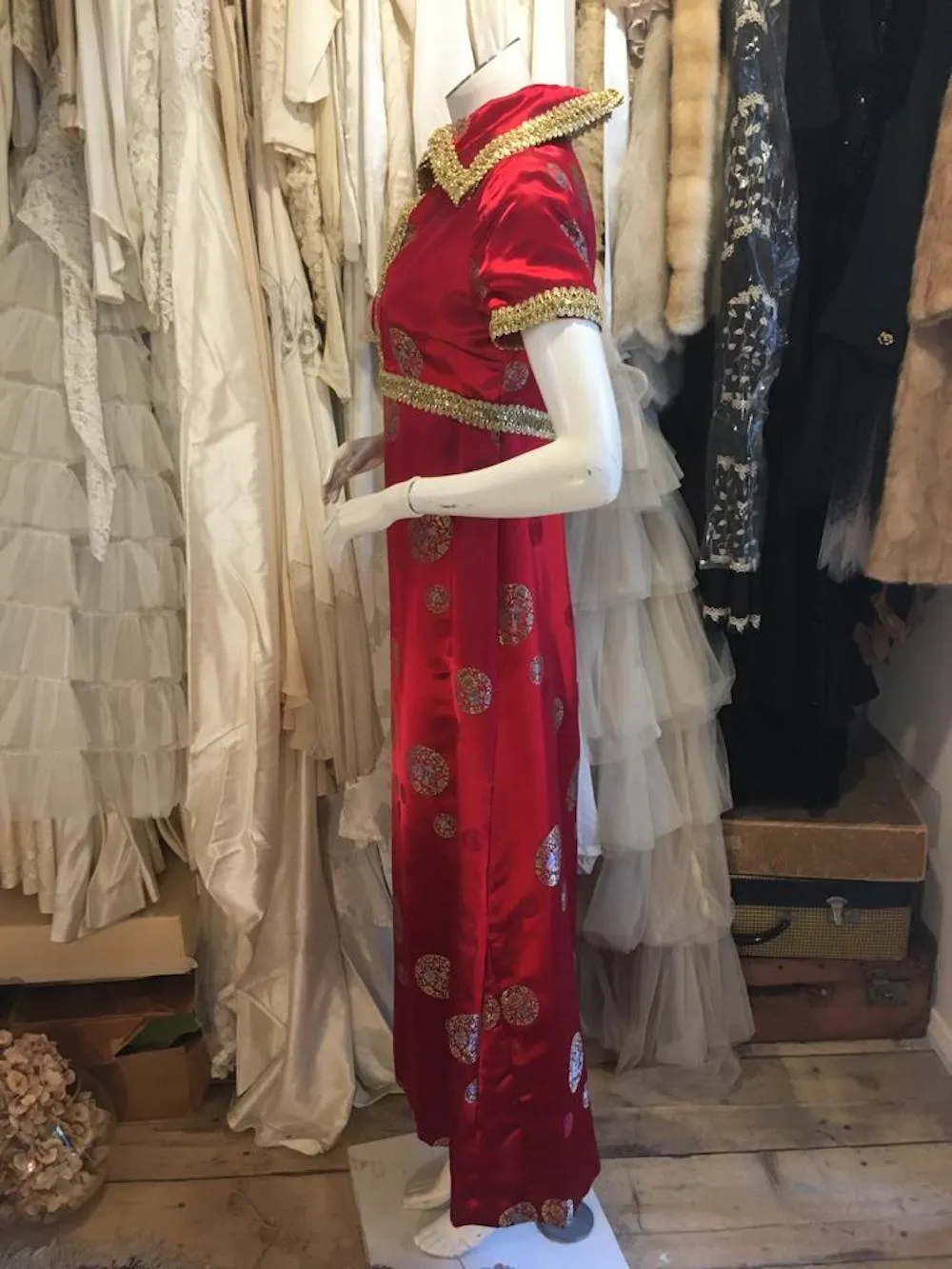 1960s Chinese-inspired Satin Maxi Dress