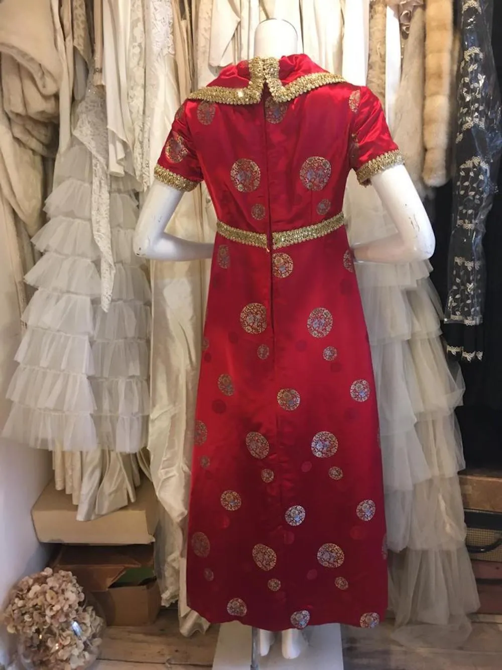 1960s Chinese-inspired Satin Maxi Dress