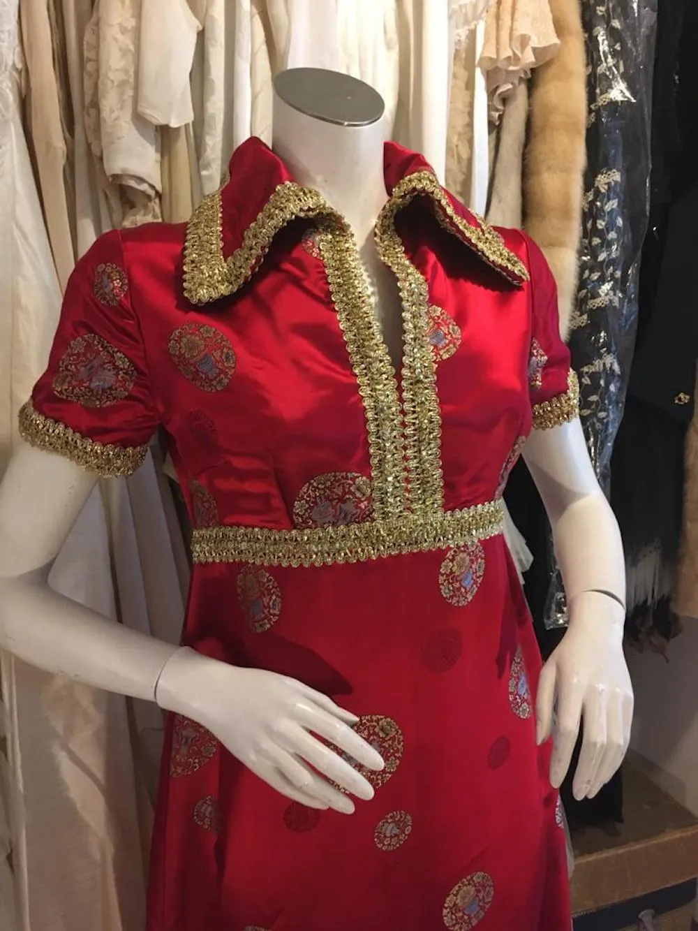 1960s Chinese-inspired Satin Maxi Dress
