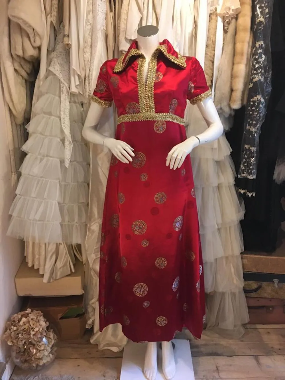 1960s Chinese-inspired Satin Maxi Dress