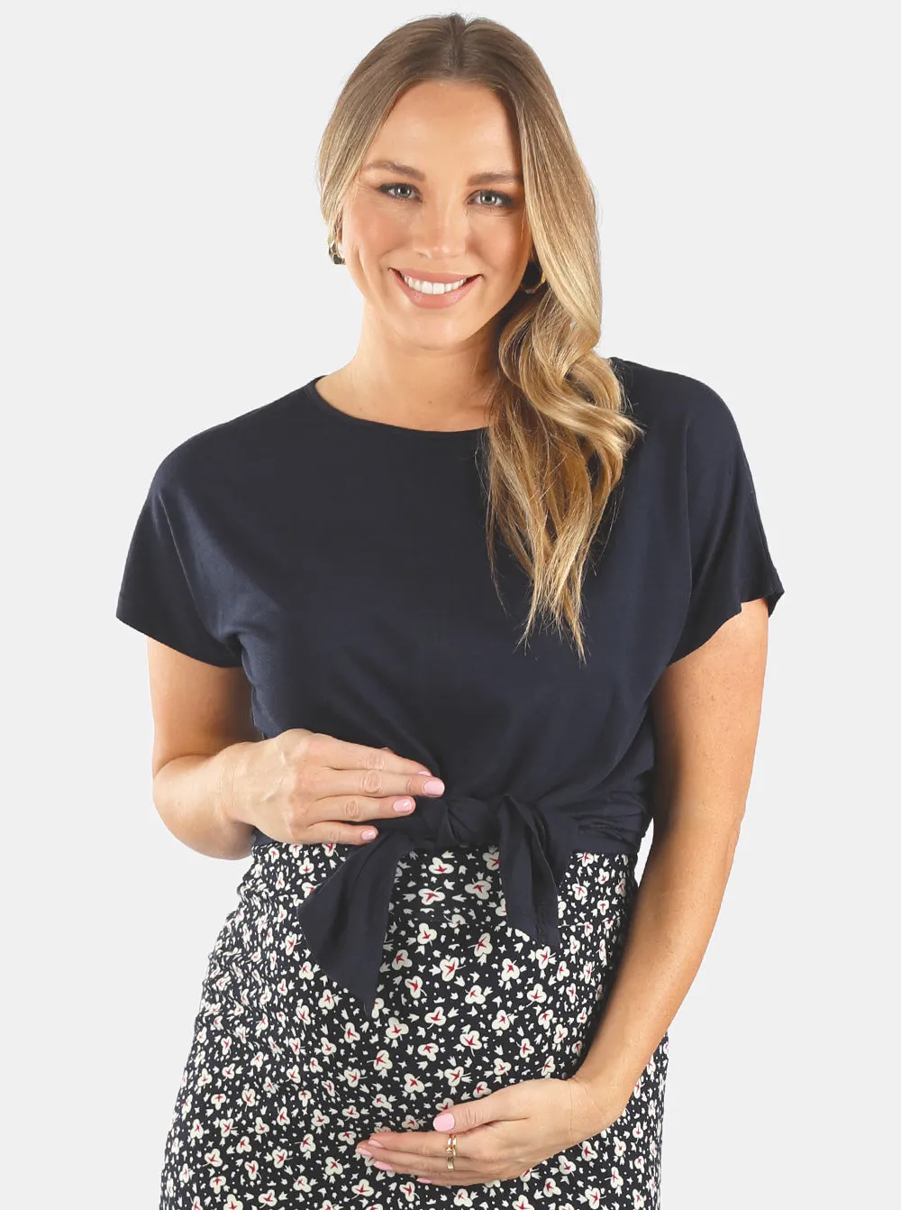 2-piece set- Reversible Navy Maternity Tie Front Tee and Skirt