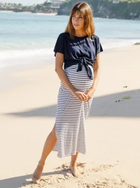2-piece set- Reversible Navy Maternity Tie Front Tee and Skirt