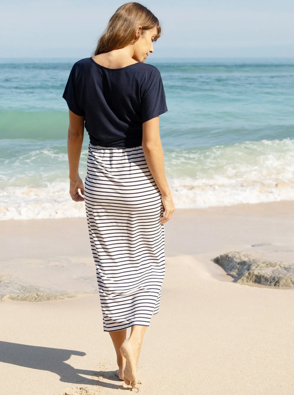 2-piece set- Reversible Navy Maternity Tie Front Tee and Skirt