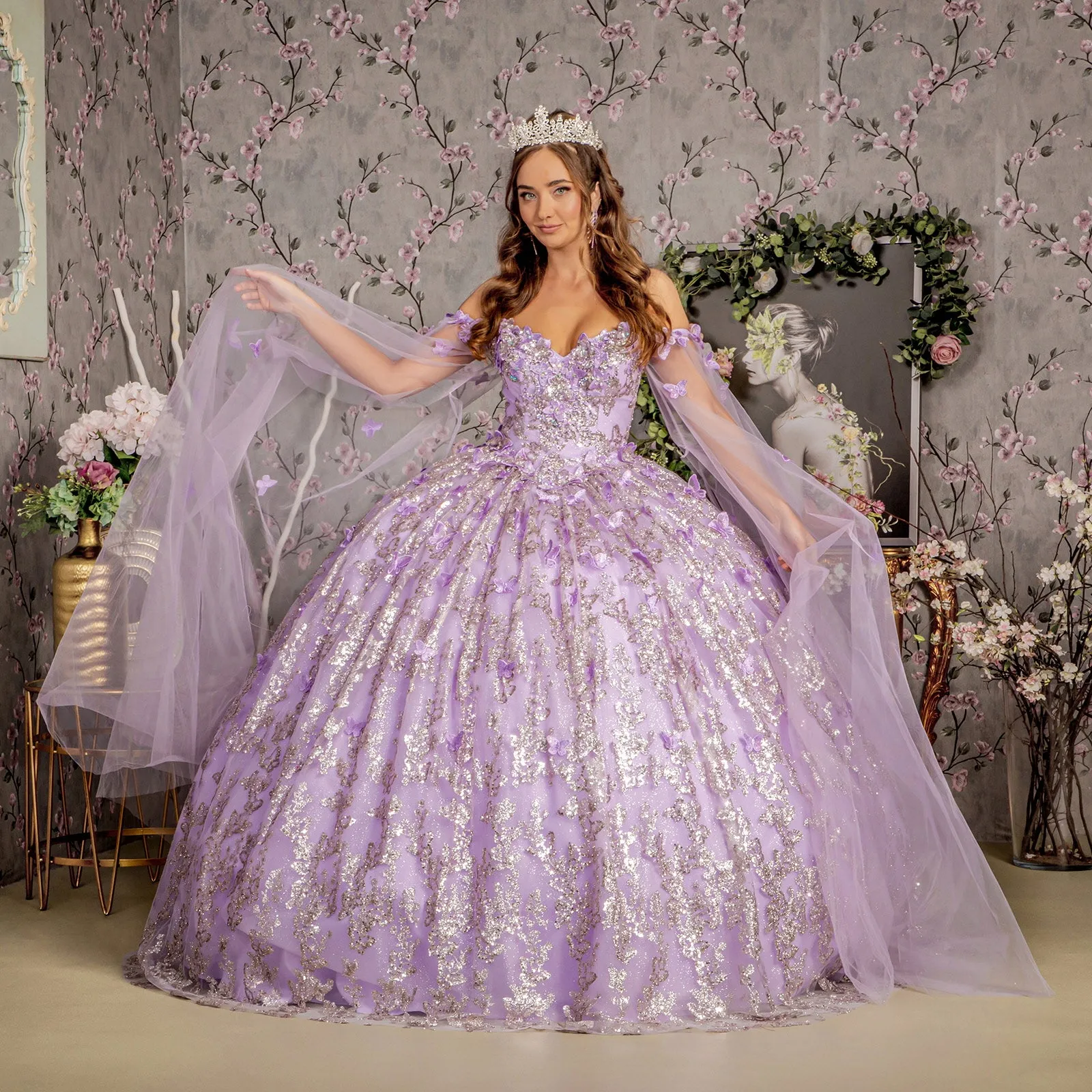 3D Butterfly Off Shoulder Ball Gown by GLS Gloria GL3451