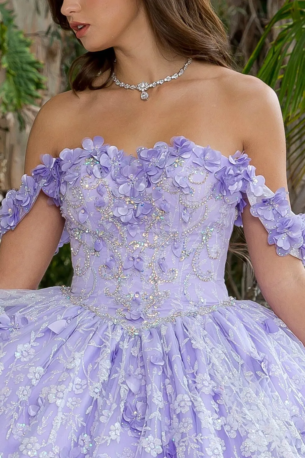 3D Floral Sweetheart Cloak Ball Gown by Petite Adele PQ1004