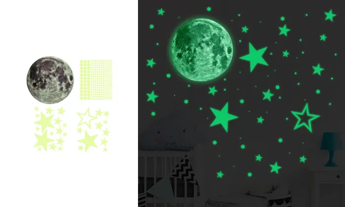 435pcs Glow In The Dark Wall Sticker Luminous Moon Stars Dots