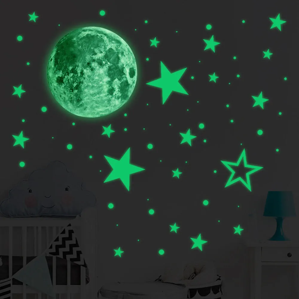 435pcs Glow In The Dark Wall Sticker Luminous Moon Stars Dots