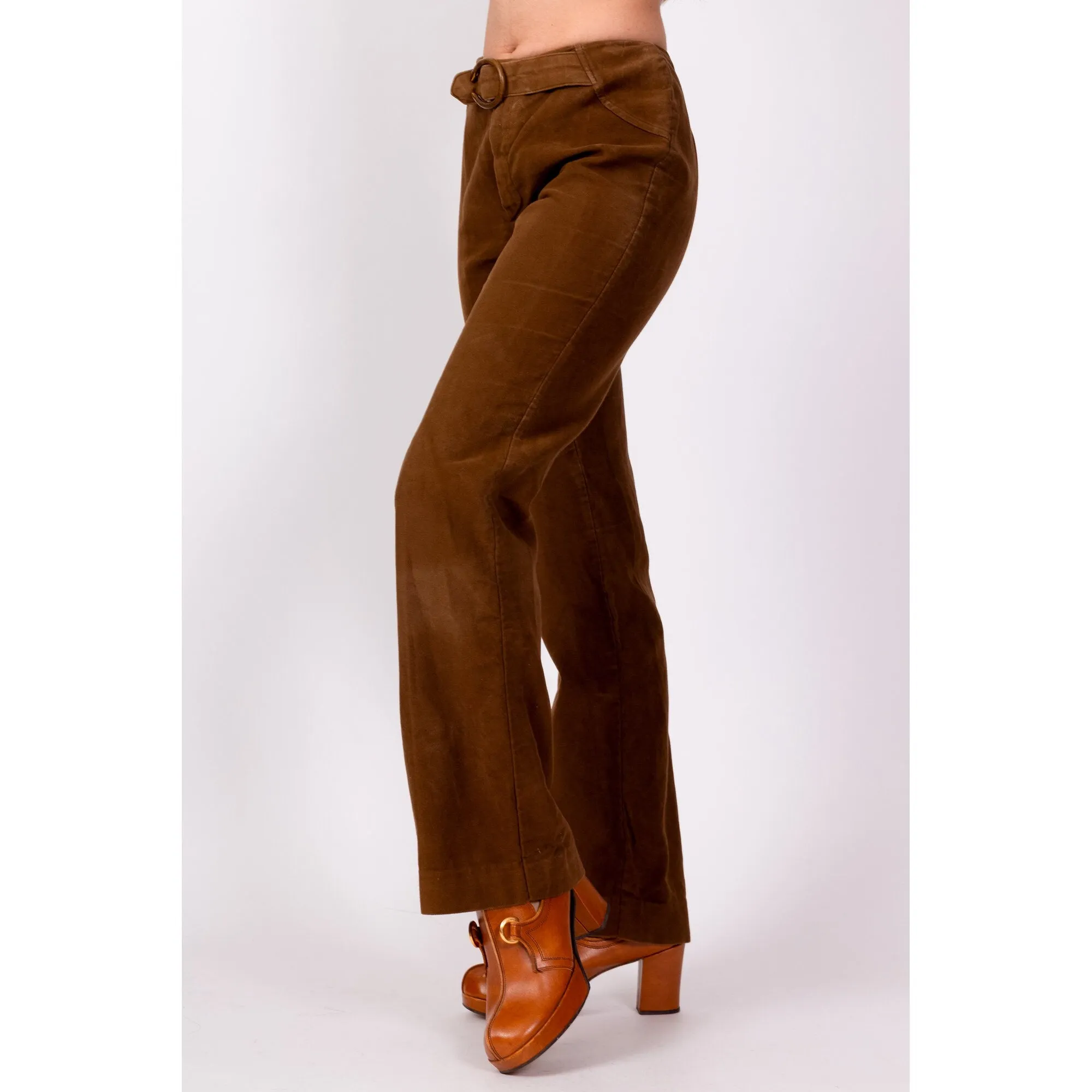 70s Ultrasuede Western Horn Buckle Pants - Petite Extra Small
