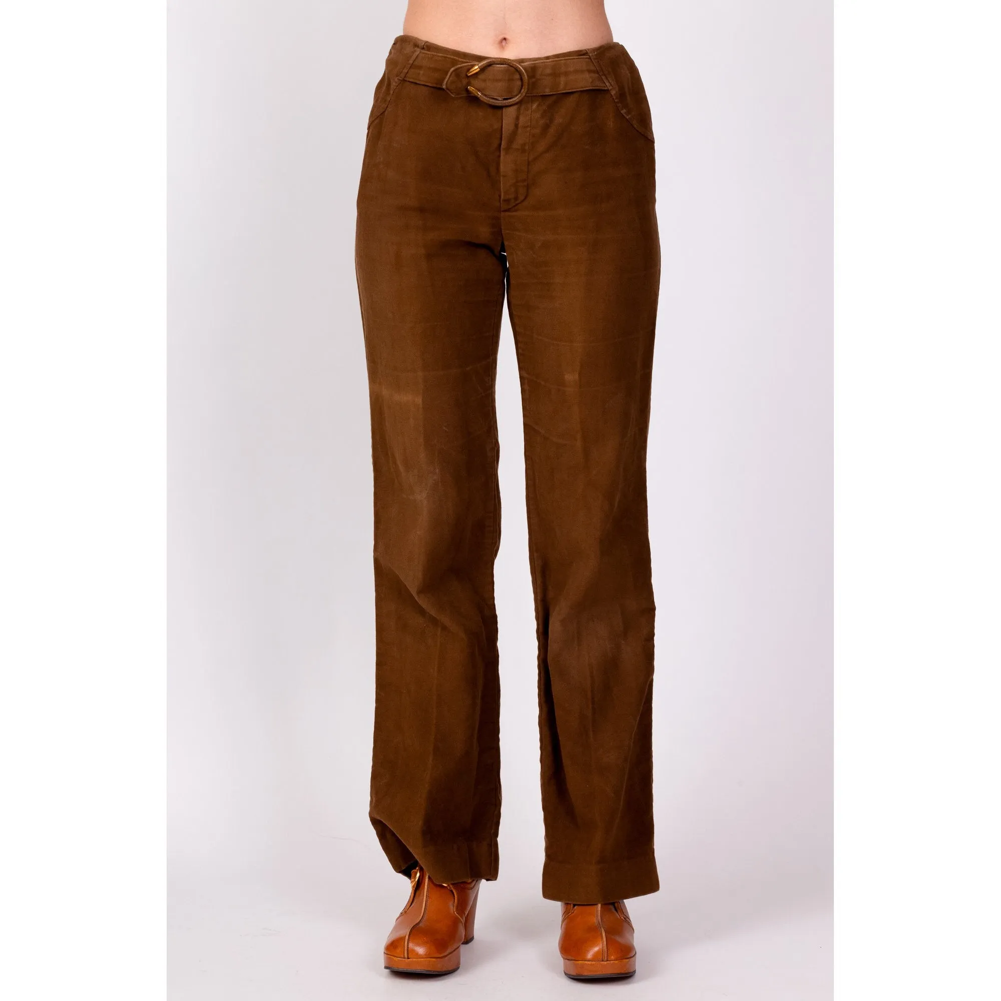 70s Ultrasuede Western Horn Buckle Pants - Petite Extra Small