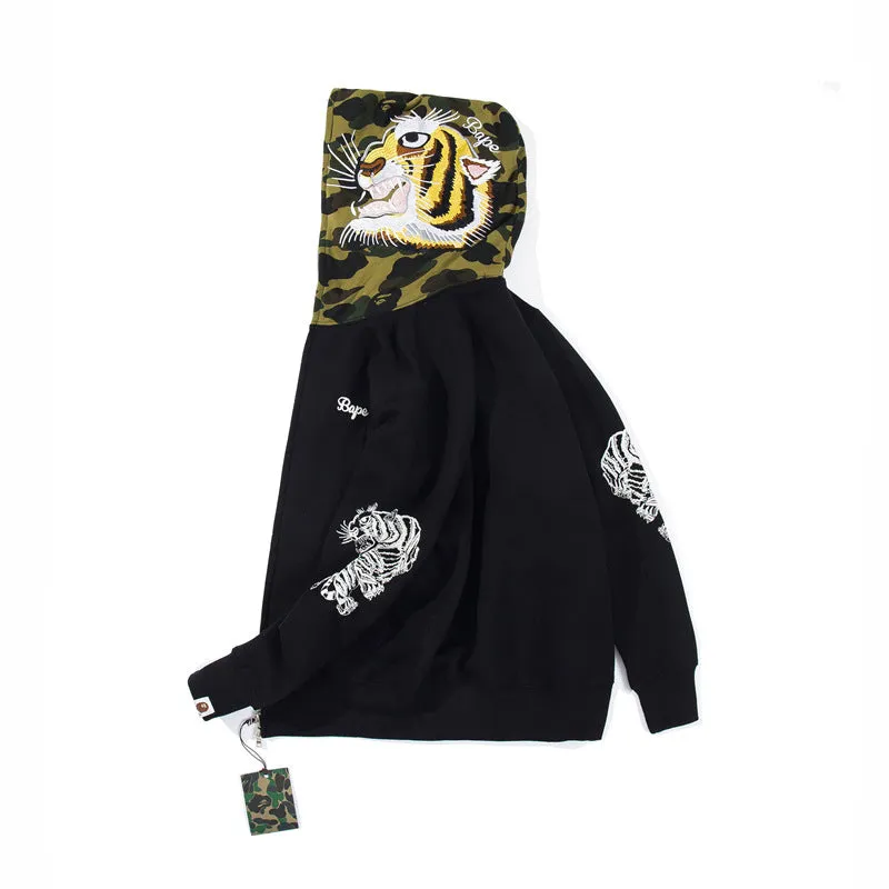 A bathing ape bape  full zip up hoodie embroidered-logo zip-up hoodie men's full face zip hoodie