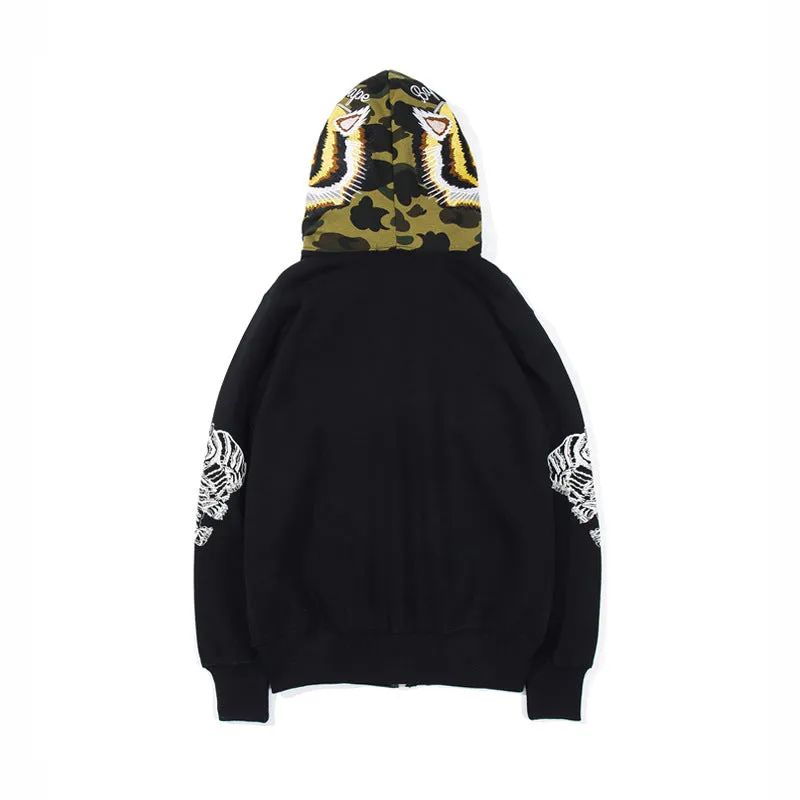 A bathing ape bape  full zip up hoodie embroidered-logo zip-up hoodie men's full face zip hoodie
