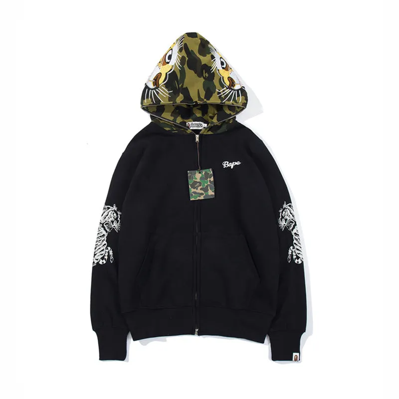 A bathing ape bape  full zip up hoodie embroidered-logo zip-up hoodie men's full face zip hoodie