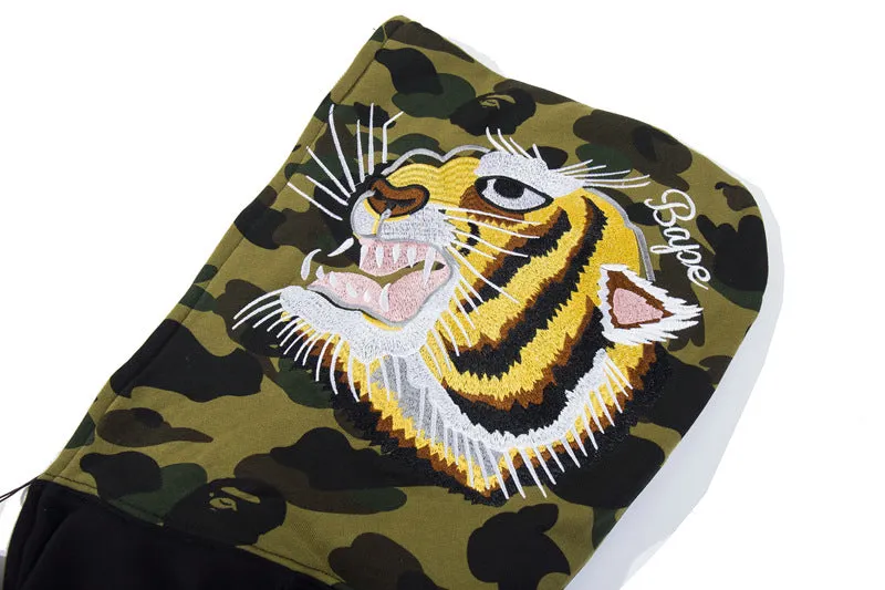 A bathing ape bape  full zip up hoodie embroidered-logo zip-up hoodie men's full face zip hoodie