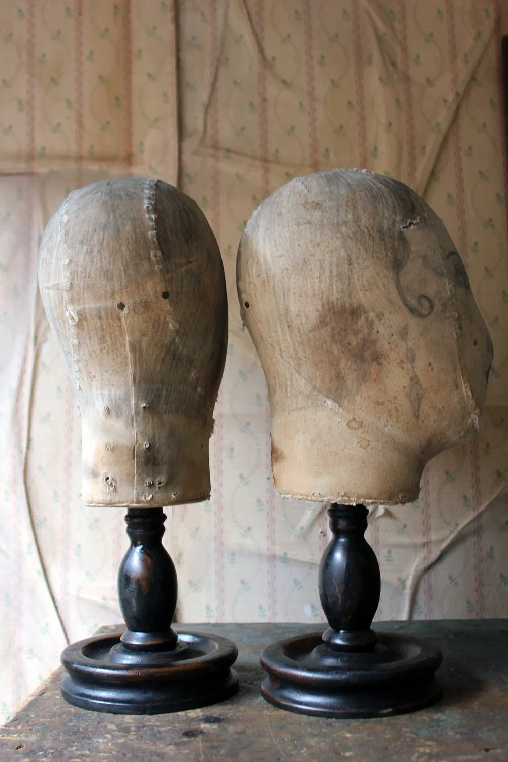 A Decorative Pair of Mannequin Shop Display Heads as a Flapper & Dandy