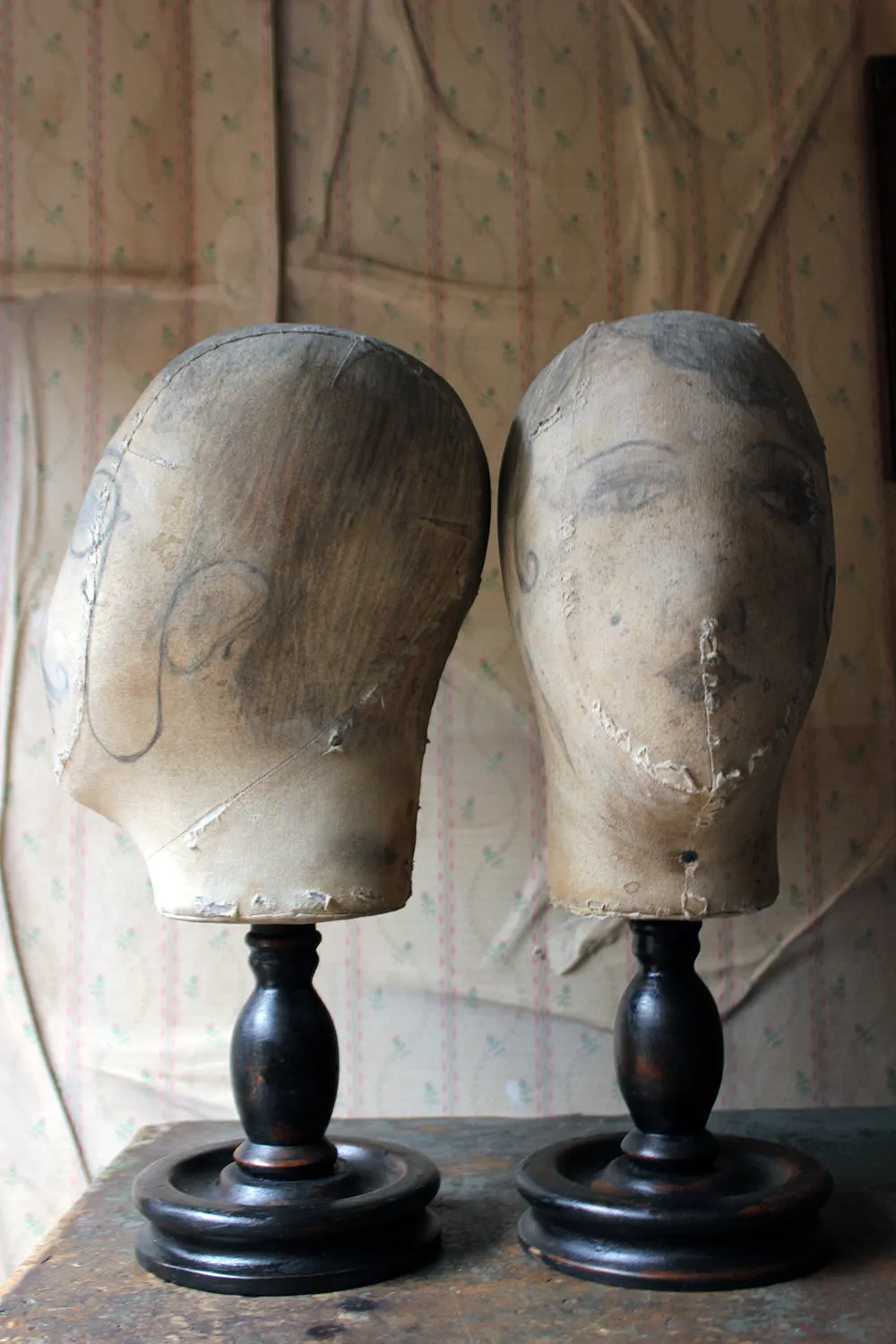 A Decorative Pair of Mannequin Shop Display Heads as a Flapper & Dandy