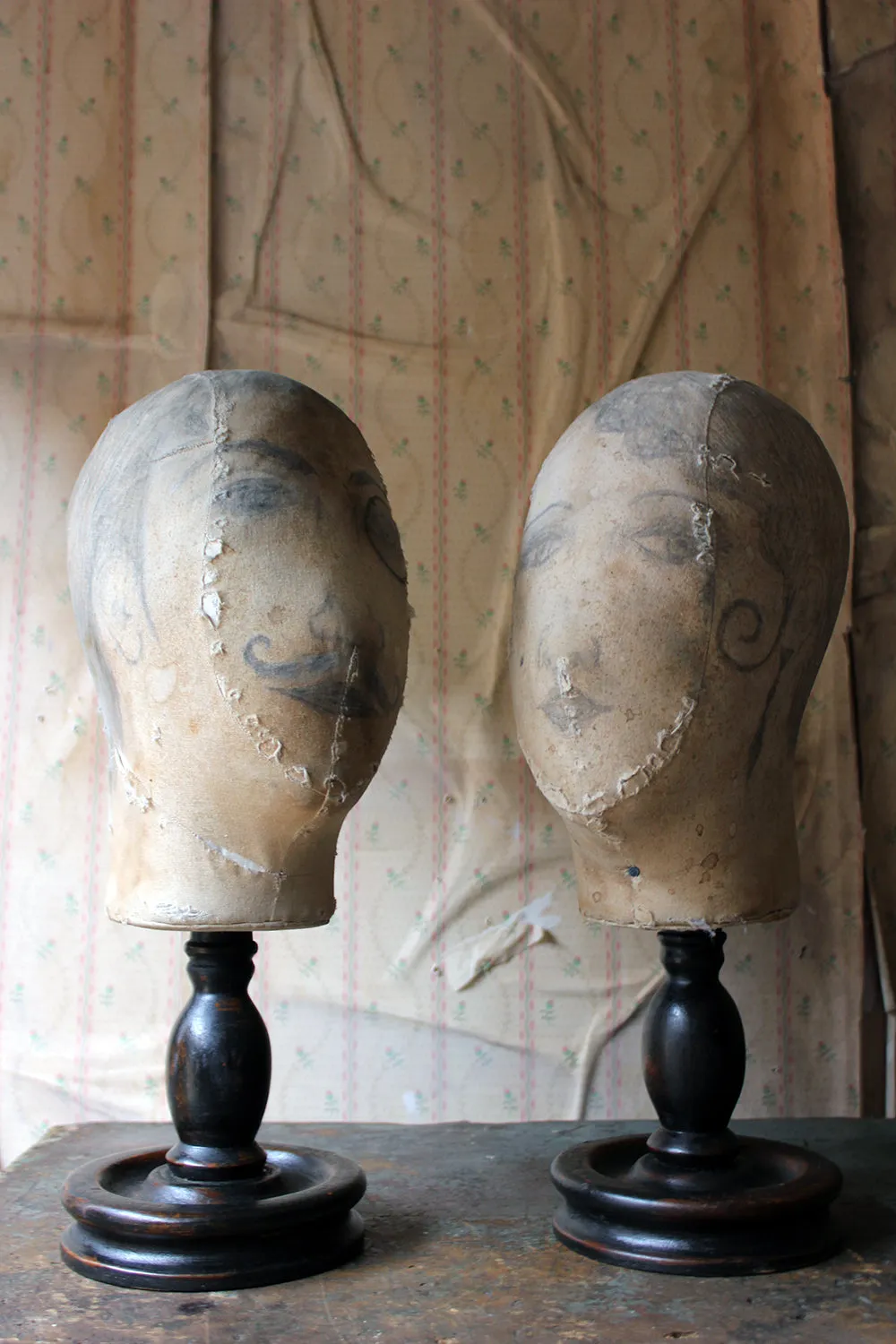 A Decorative Pair of Mannequin Shop Display Heads as a Flapper & Dandy