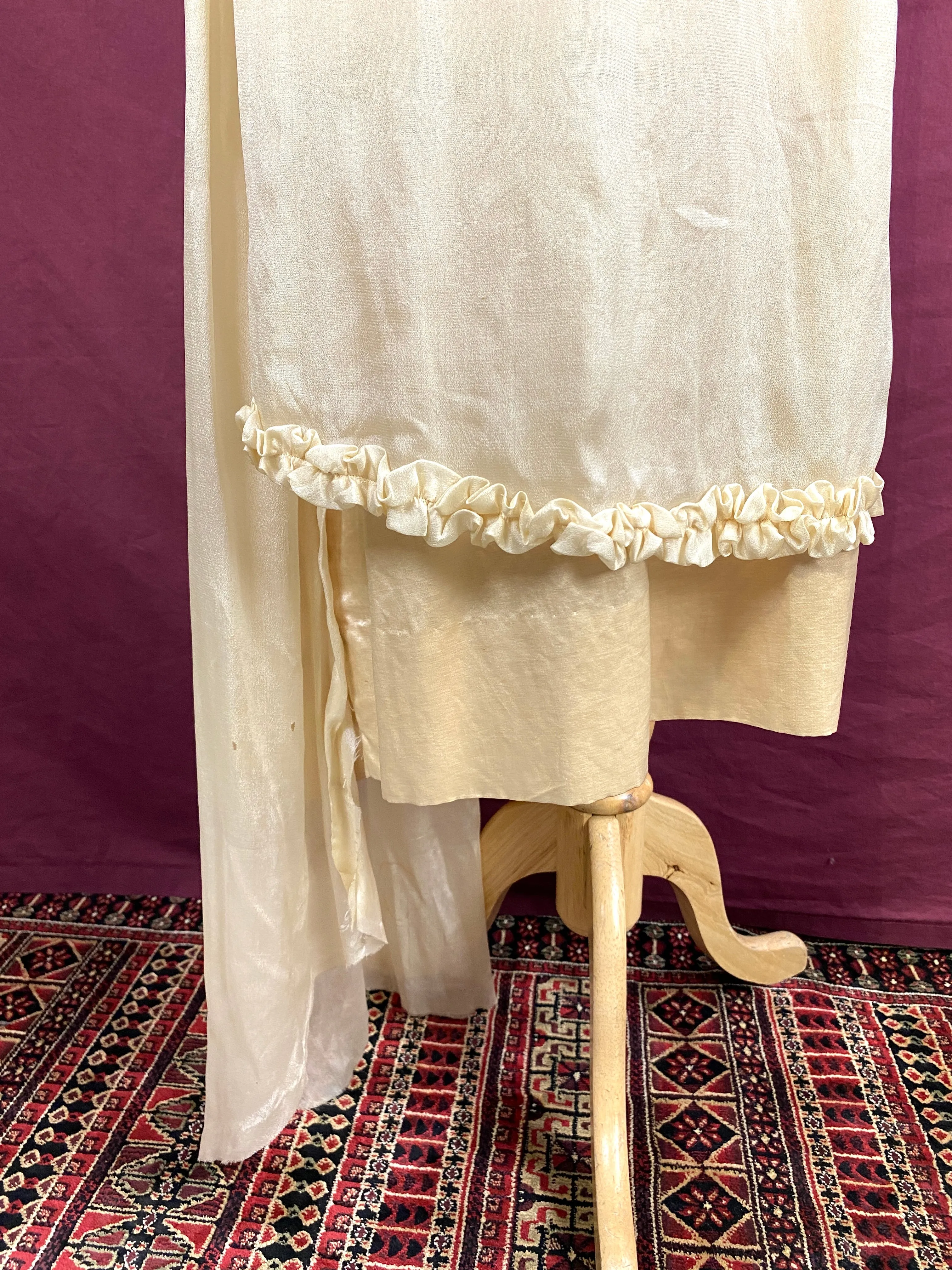 Antique Edwardian 1910s Cream Silk Chiffon & Crochet Dress, XXS