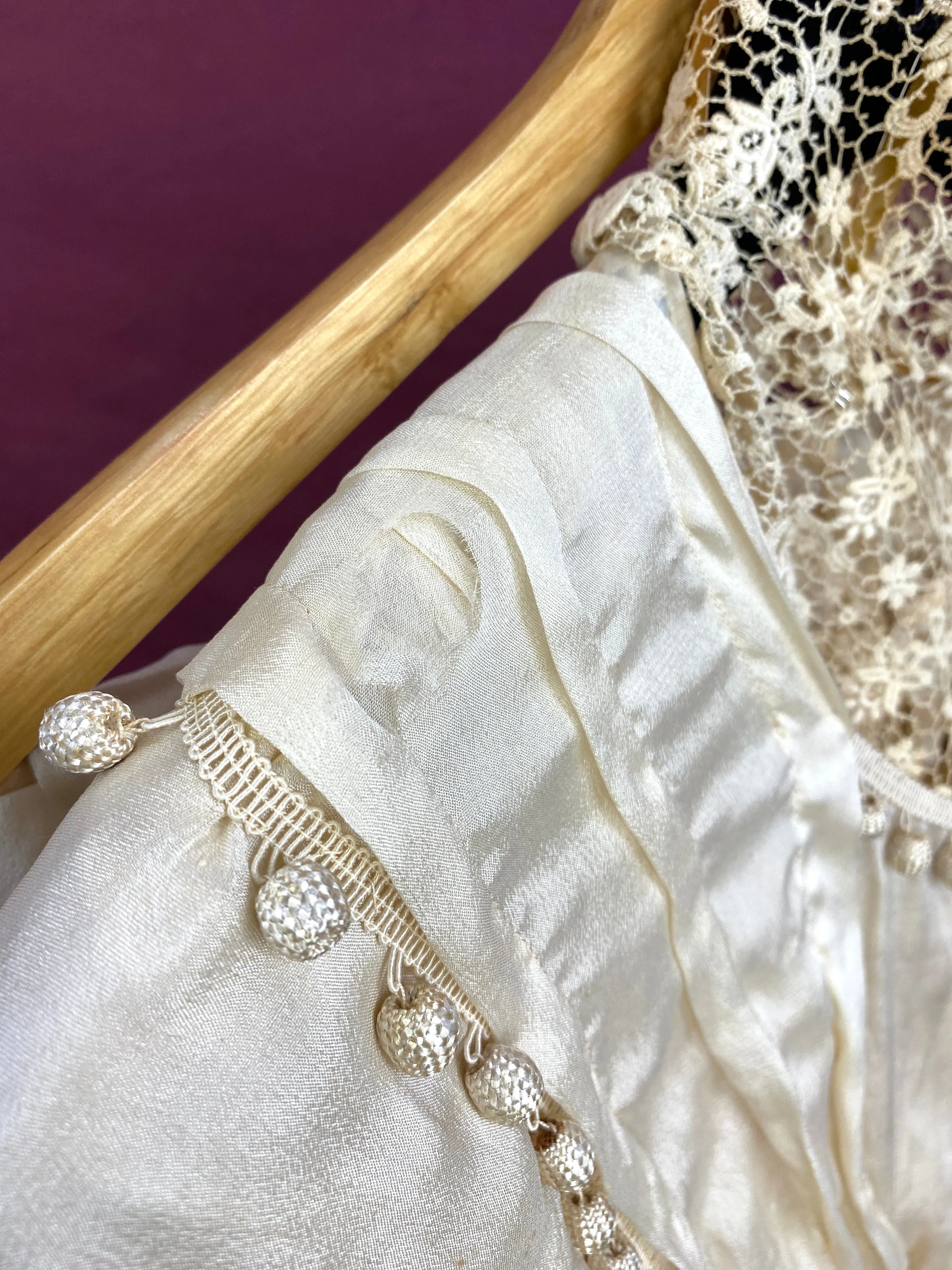 Antique Edwardian 1910s Cream Silk Chiffon & Crochet Dress, XXS