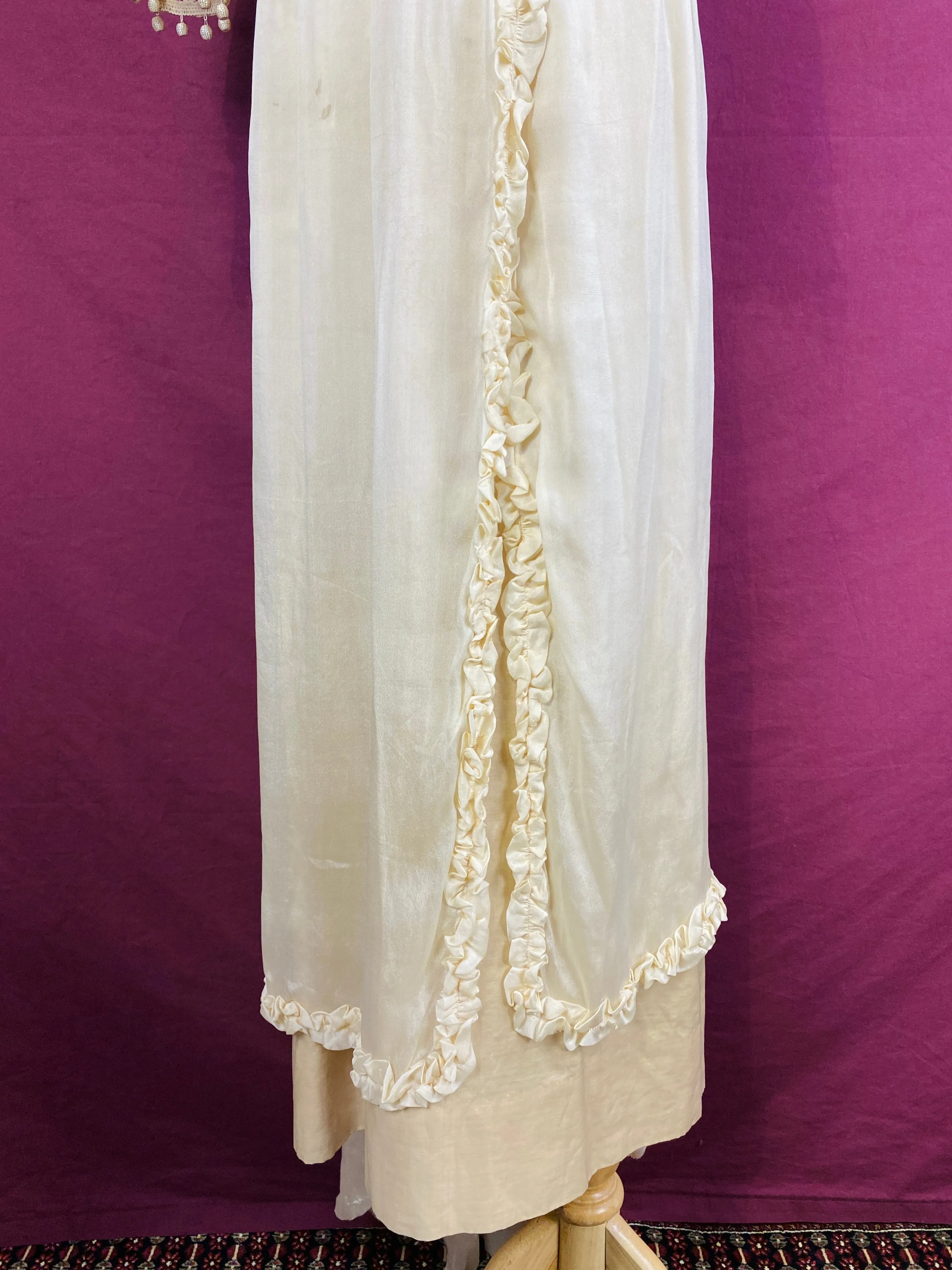 Antique Edwardian 1910s Cream Silk Chiffon & Crochet Dress, XXS