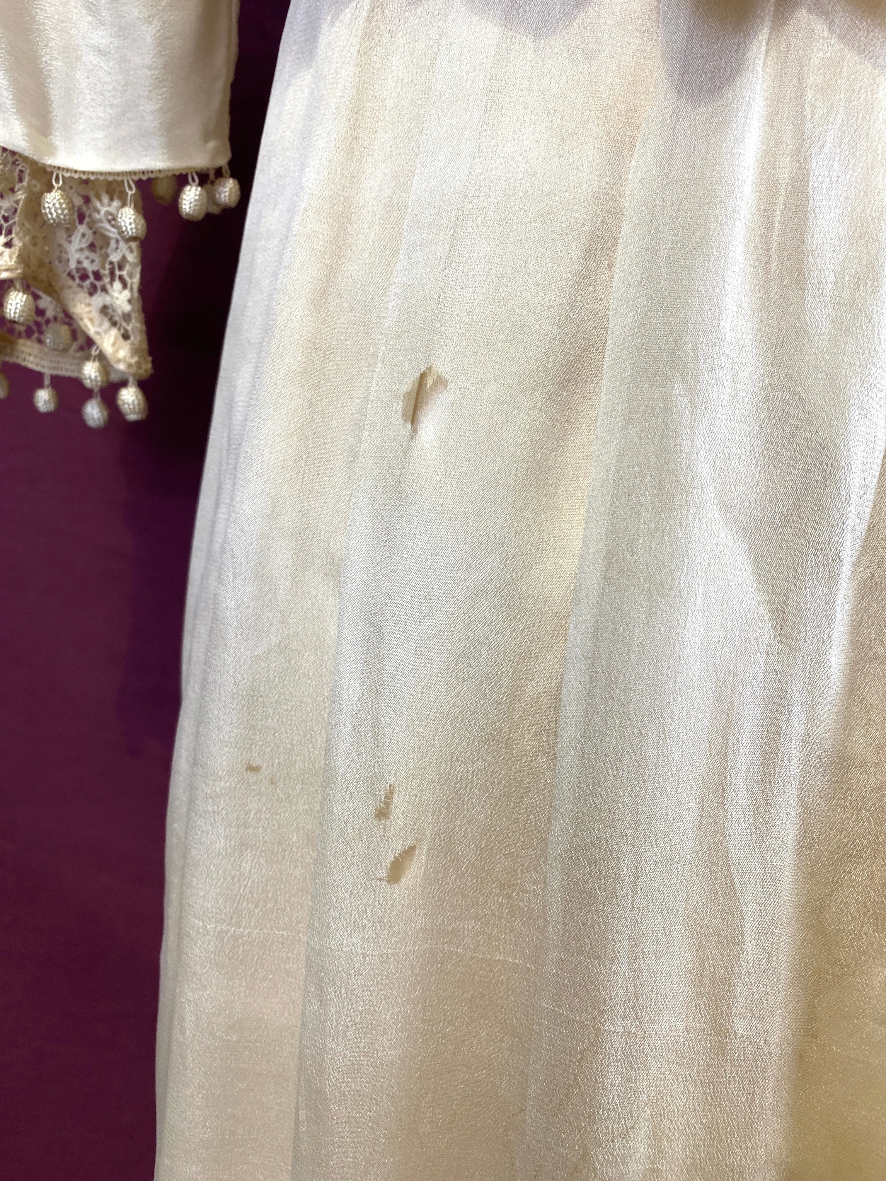 Antique Edwardian 1910s Cream Silk Chiffon & Crochet Dress, XXS