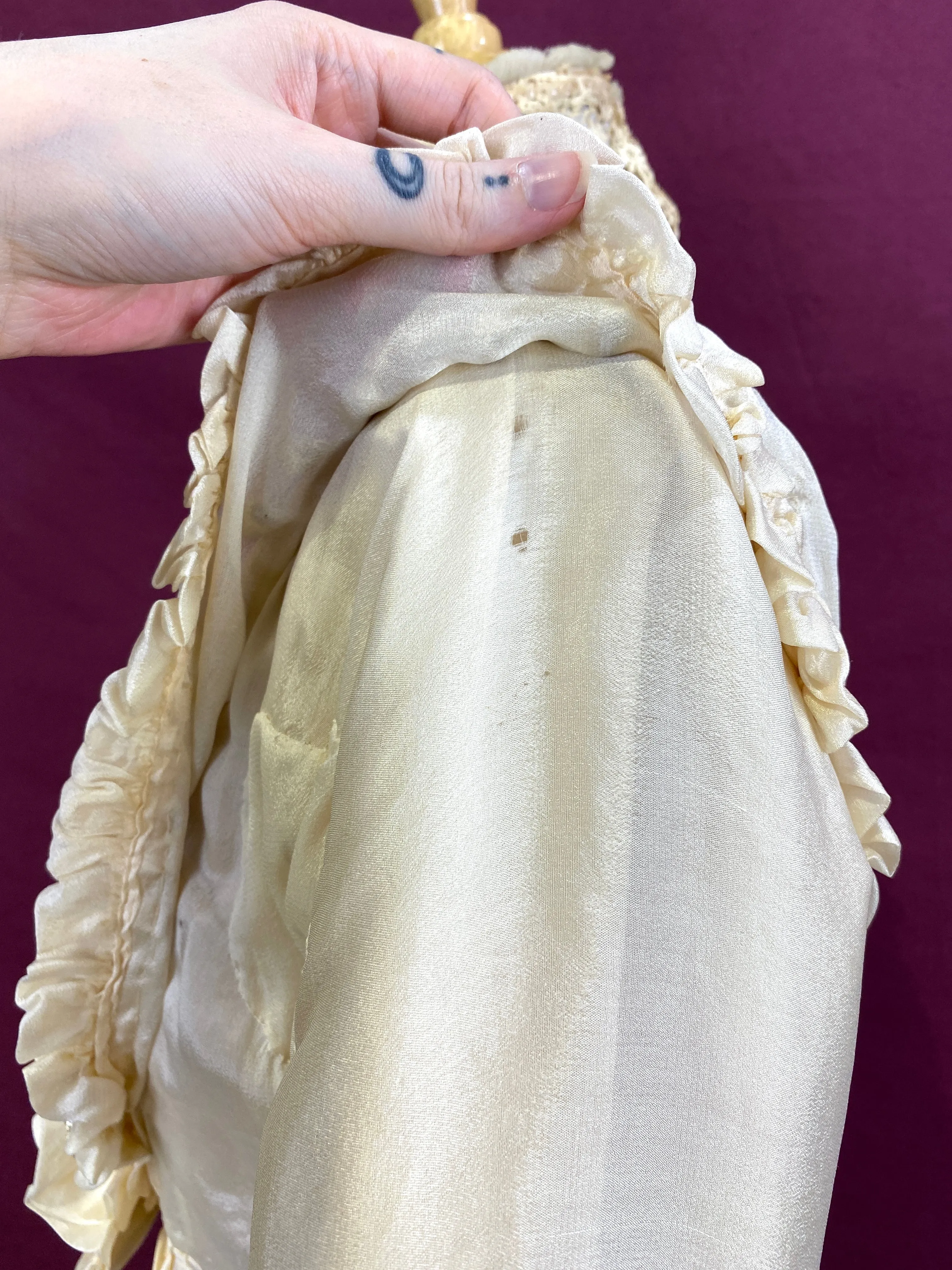 Antique Edwardian 1910s Cream Silk Chiffon & Crochet Dress, XXS