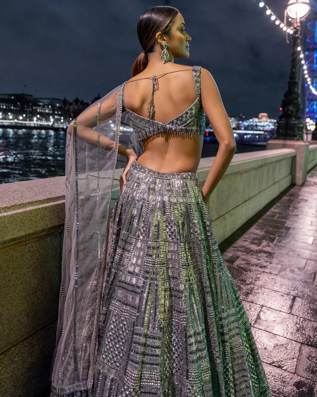 Antique Silver Sequin Lehenga Set