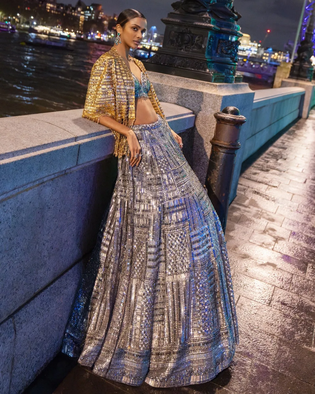 Antique Silver Sequin Lehenga Set