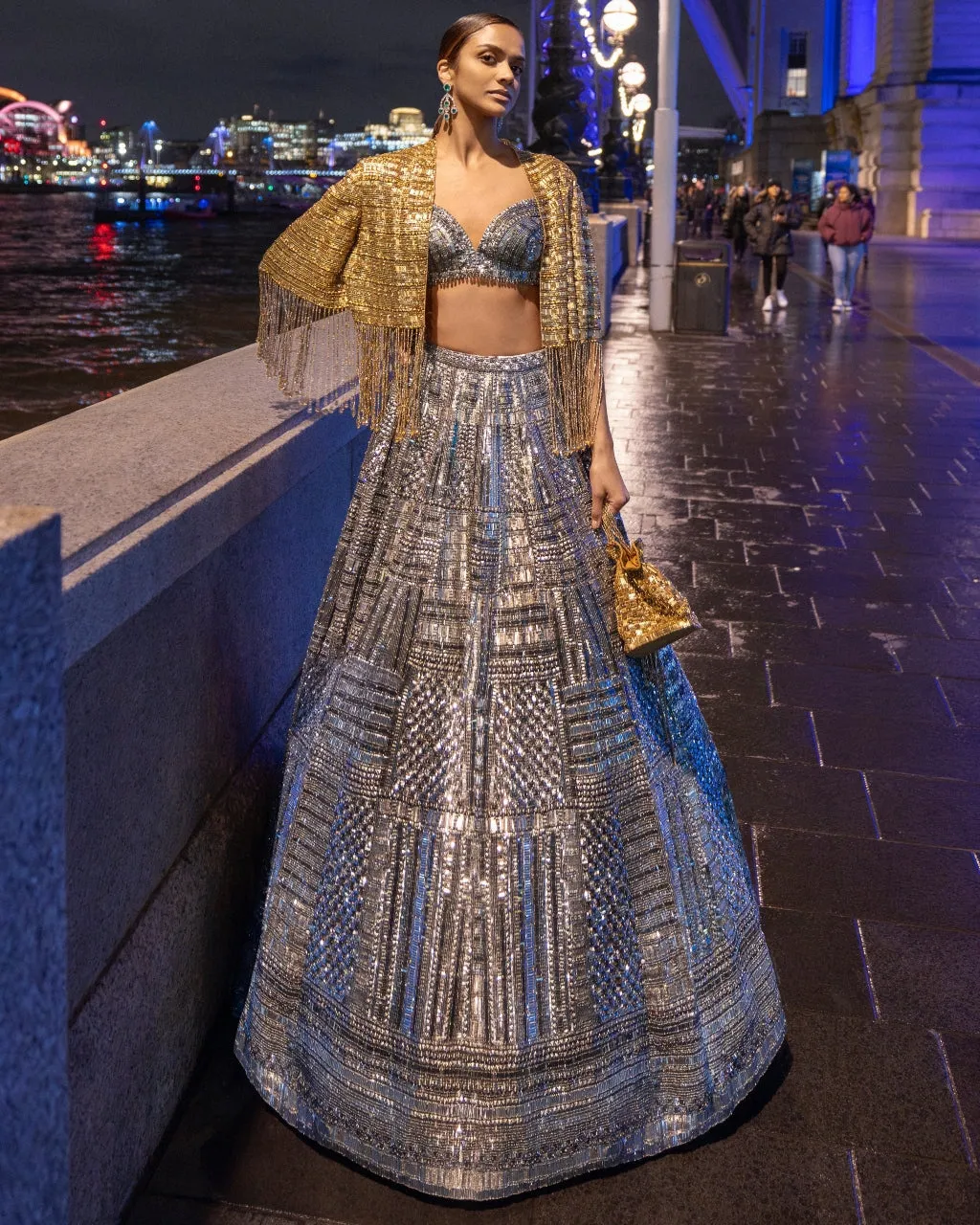 Antique Silver Sequin Lehenga Set