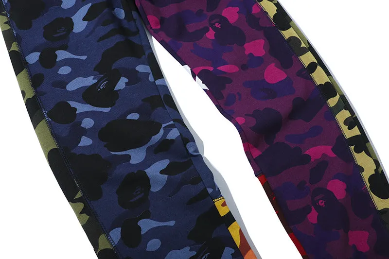 ape Shark WGM Unisex Sweatpants Camouflage Multilayer Splicing Personalized Casual Pants