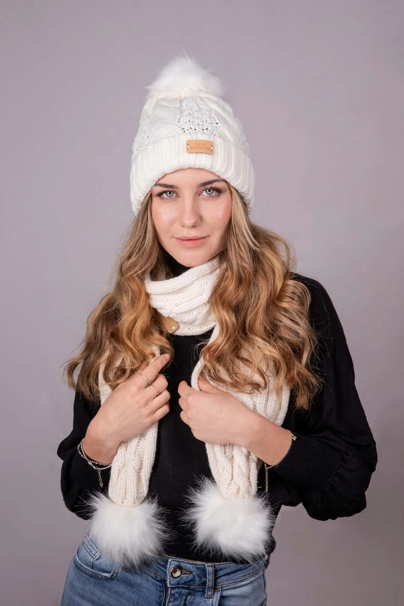 Aran Cable Pom Pom Hat