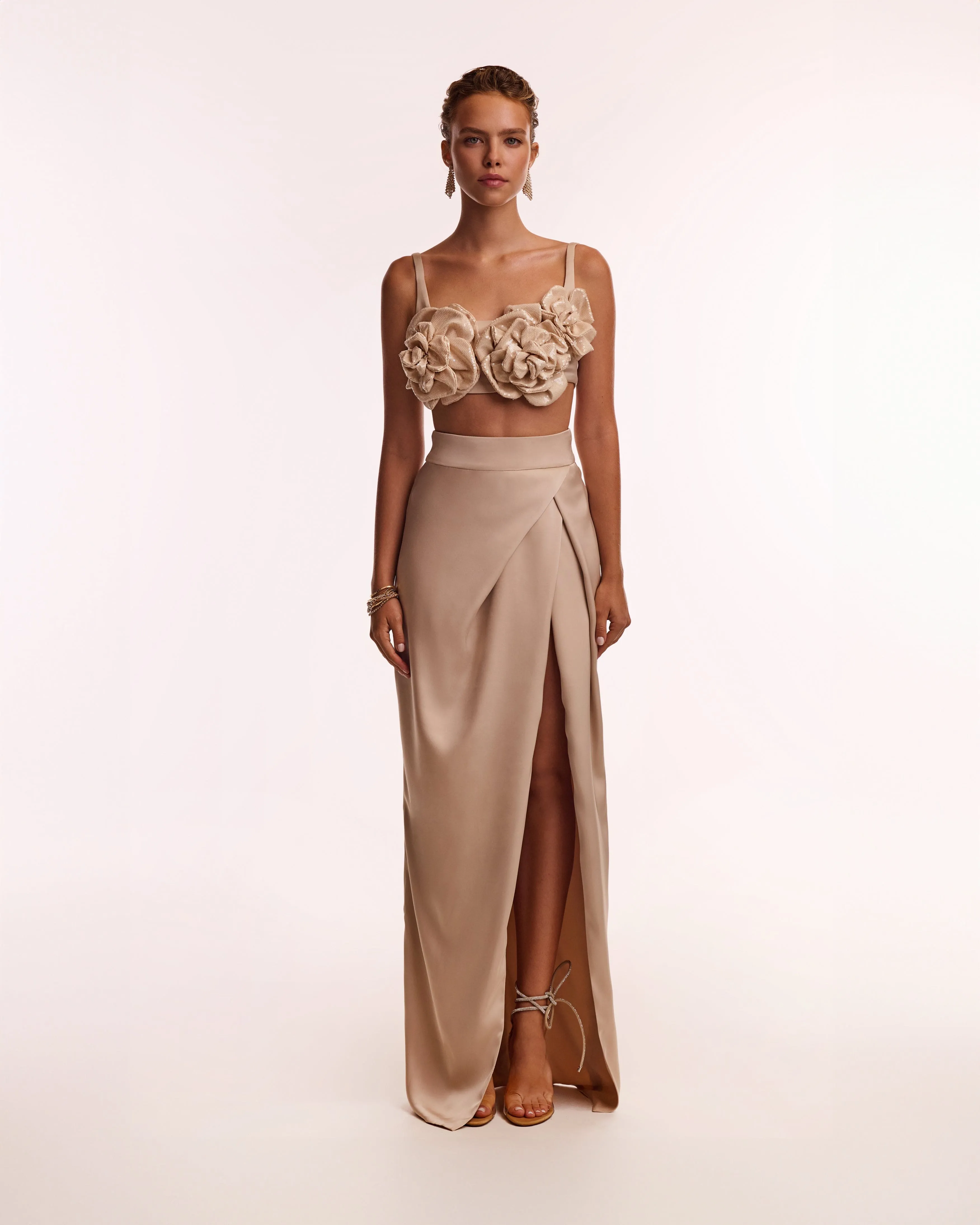 Artful sequined floral applique top