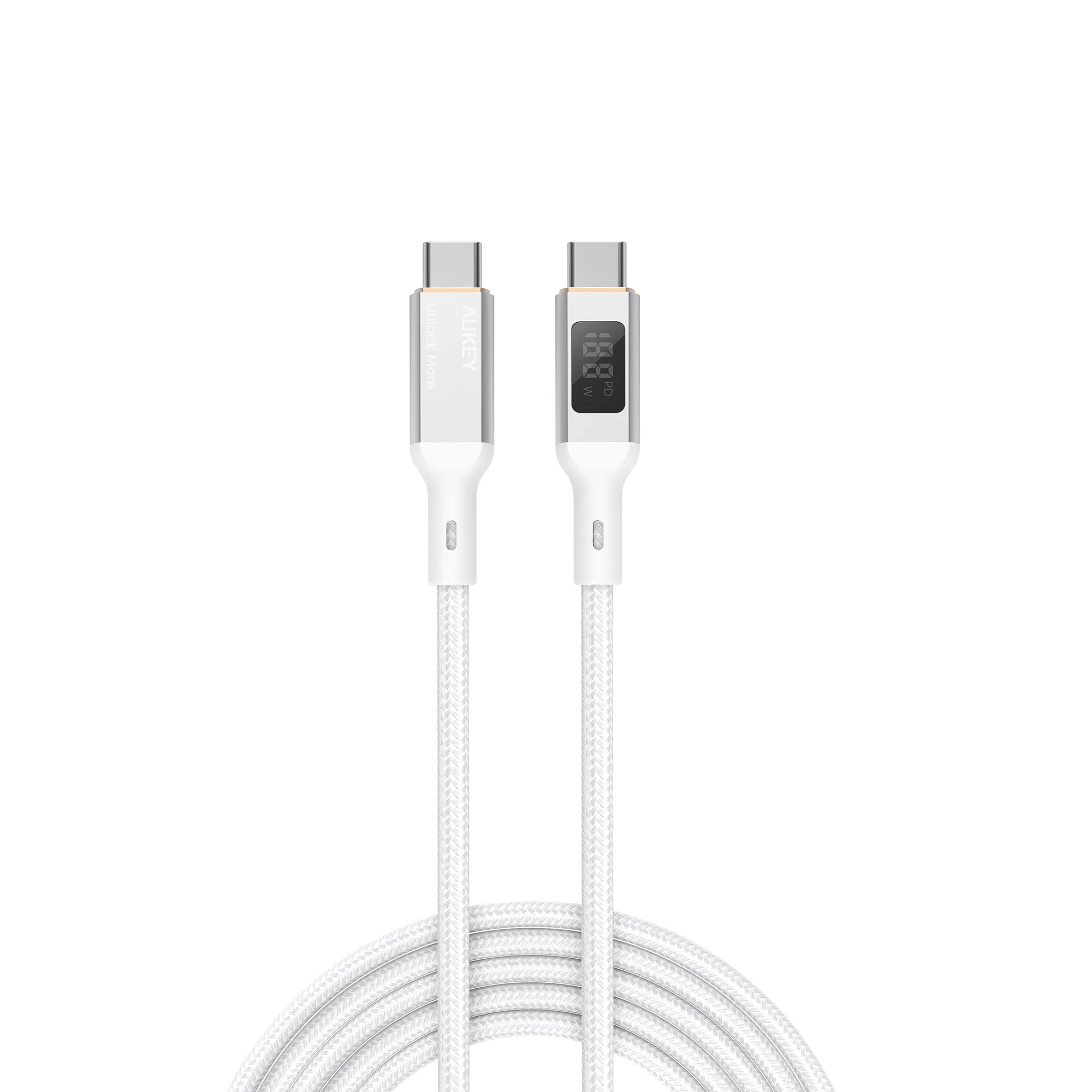 Aukey CB-MCC101/CB-MCC102 100W Nylon Braided USB C to C Cable with LCD Display (1/1.8m)