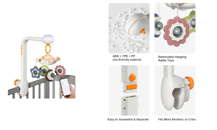 Baby Crib Mobile With Projection Night Light