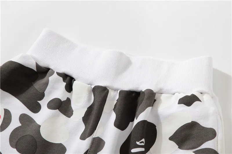 bape camo orange shorts