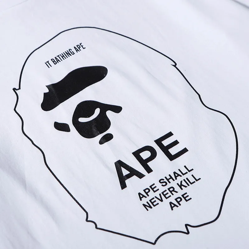 BAPE Short Sleeve By Bathing Ape Man Printing Reflective Color Black White Summer Boyfriend T-Shirt