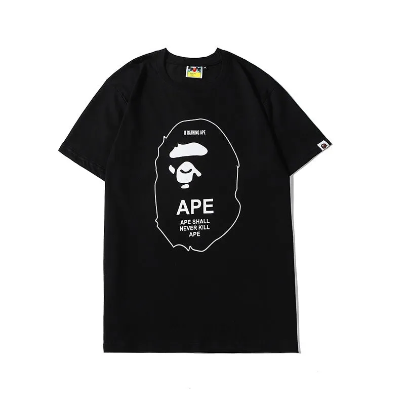 BAPE Short Sleeve By Bathing Ape Man Printing Reflective Color Black White Summer Boyfriend T-Shirt