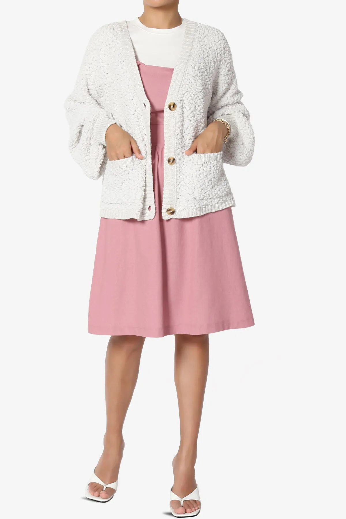 Barry Fuzzy Knit Button Boxy Crop Cardigan