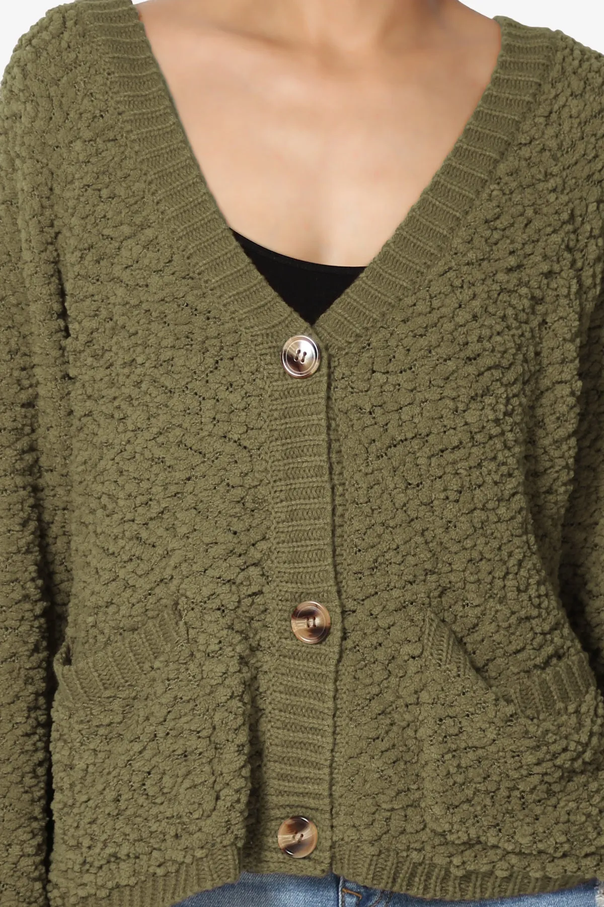 Barry Fuzzy Knit Button Boxy Crop Cardigan