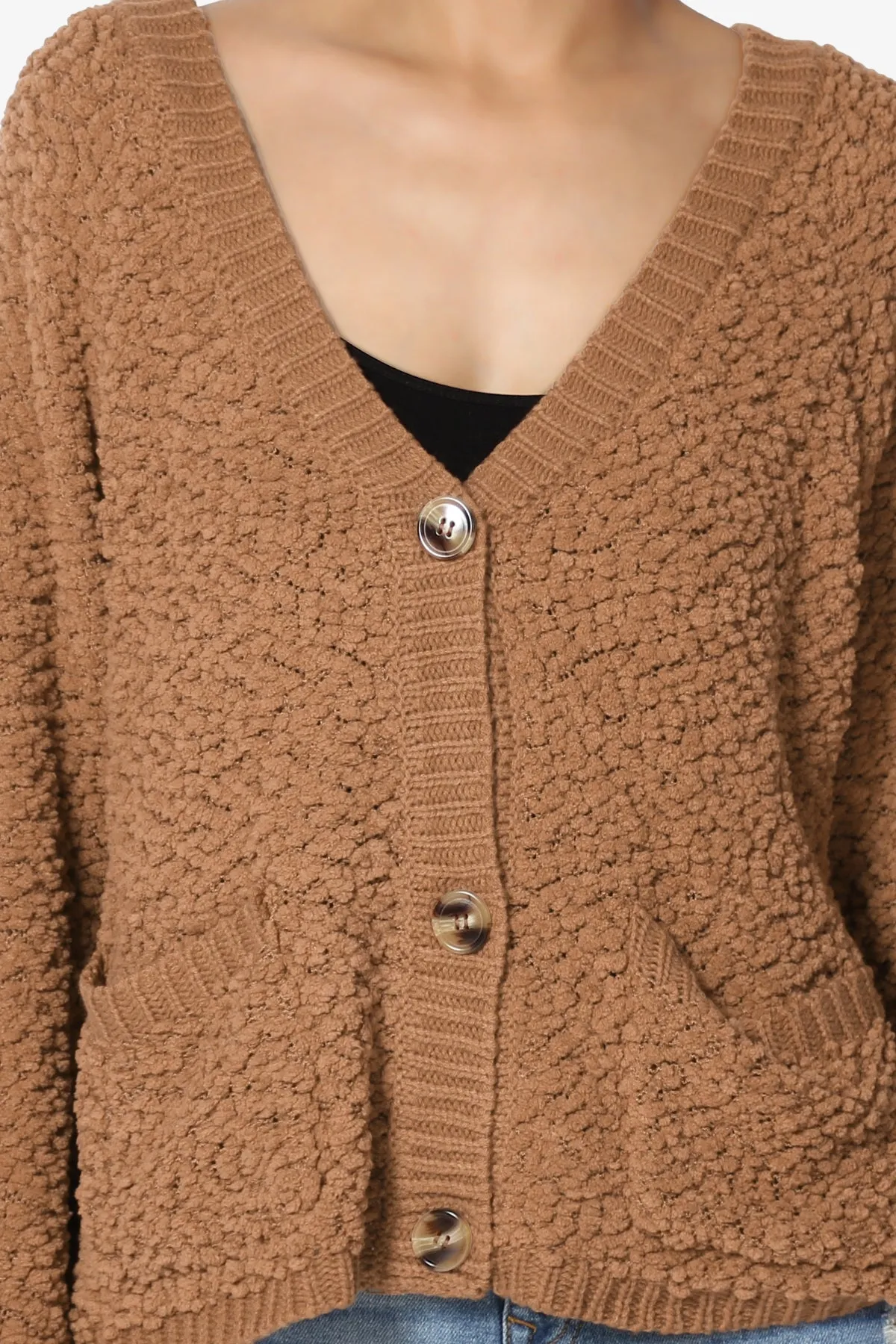 Barry Fuzzy Knit Button Boxy Crop Cardigan