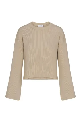 Bell Sleeve Boxy Crop Sweater in Rib Knit