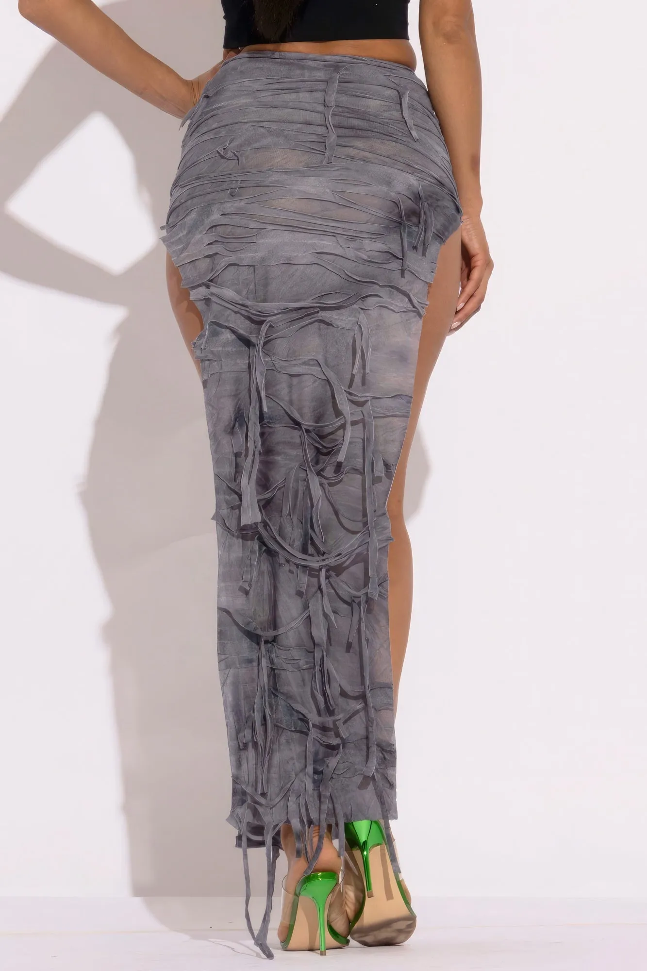 Blue Zone Planet |  Hazel's Distressed Thigh Slit Maxi Skirt