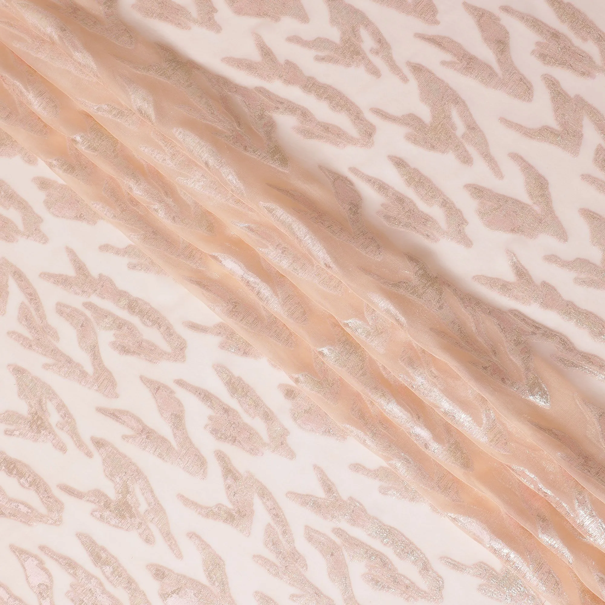 Blush Pink Pure Silk Chiffon with Rose Gold Lurex Waves, 110cm Width - Elegantly Woven in South Korea-D17901
