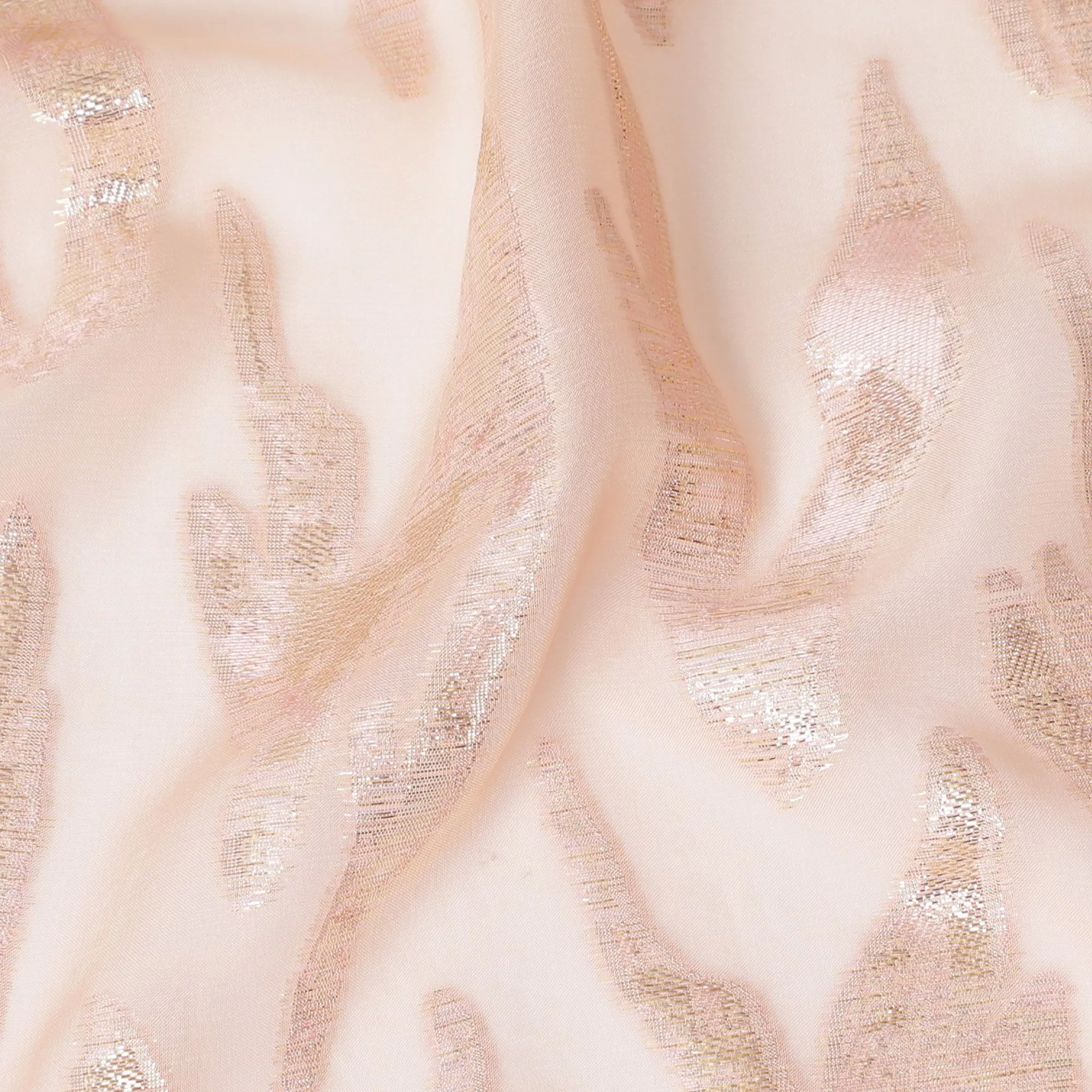 Blush Pink Pure Silk Chiffon with Rose Gold Lurex Waves, 110cm Width - Elegantly Woven in South Korea-D17901
