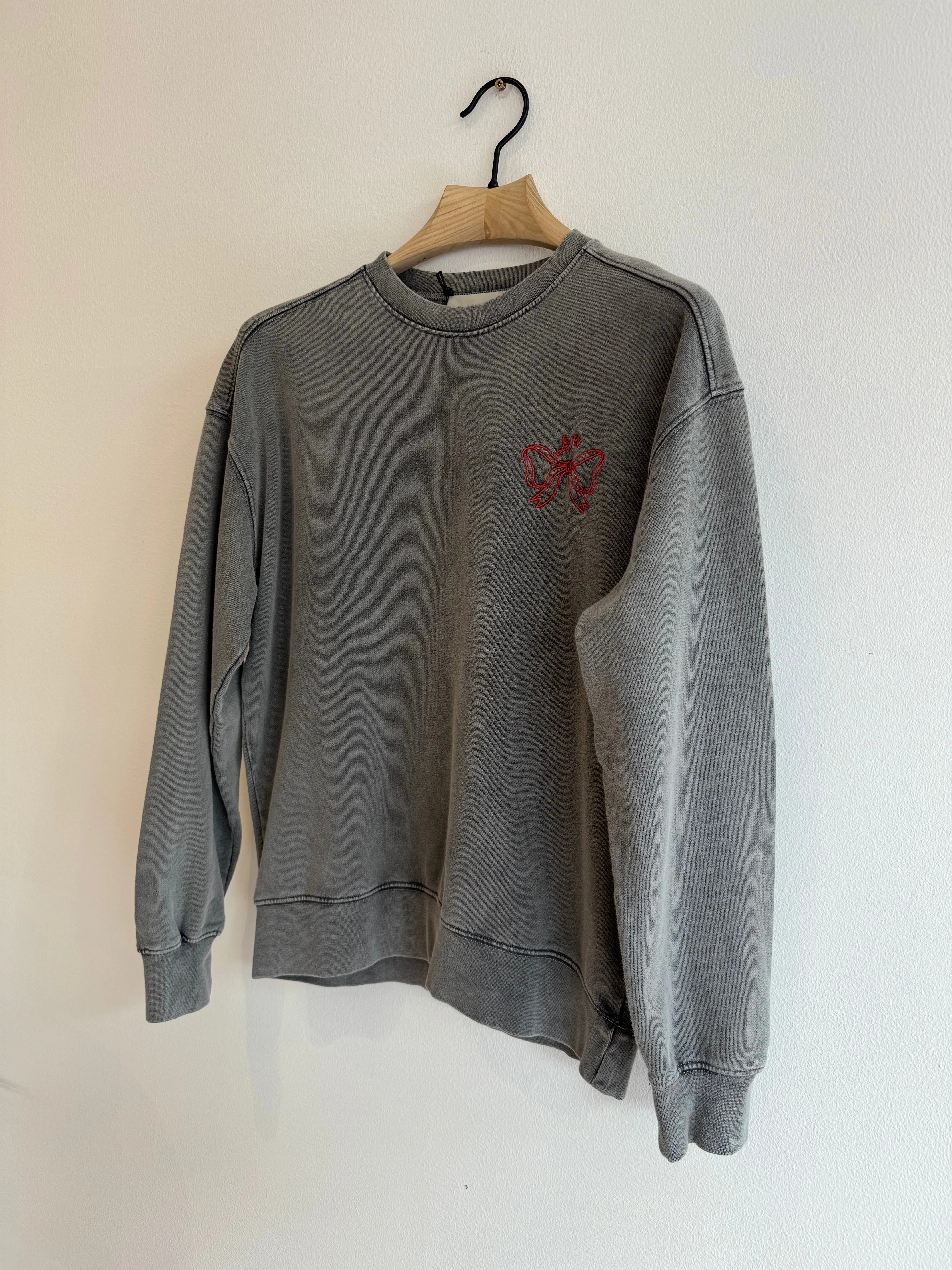 Bow Logo Crew Neck Sweater Charcoal