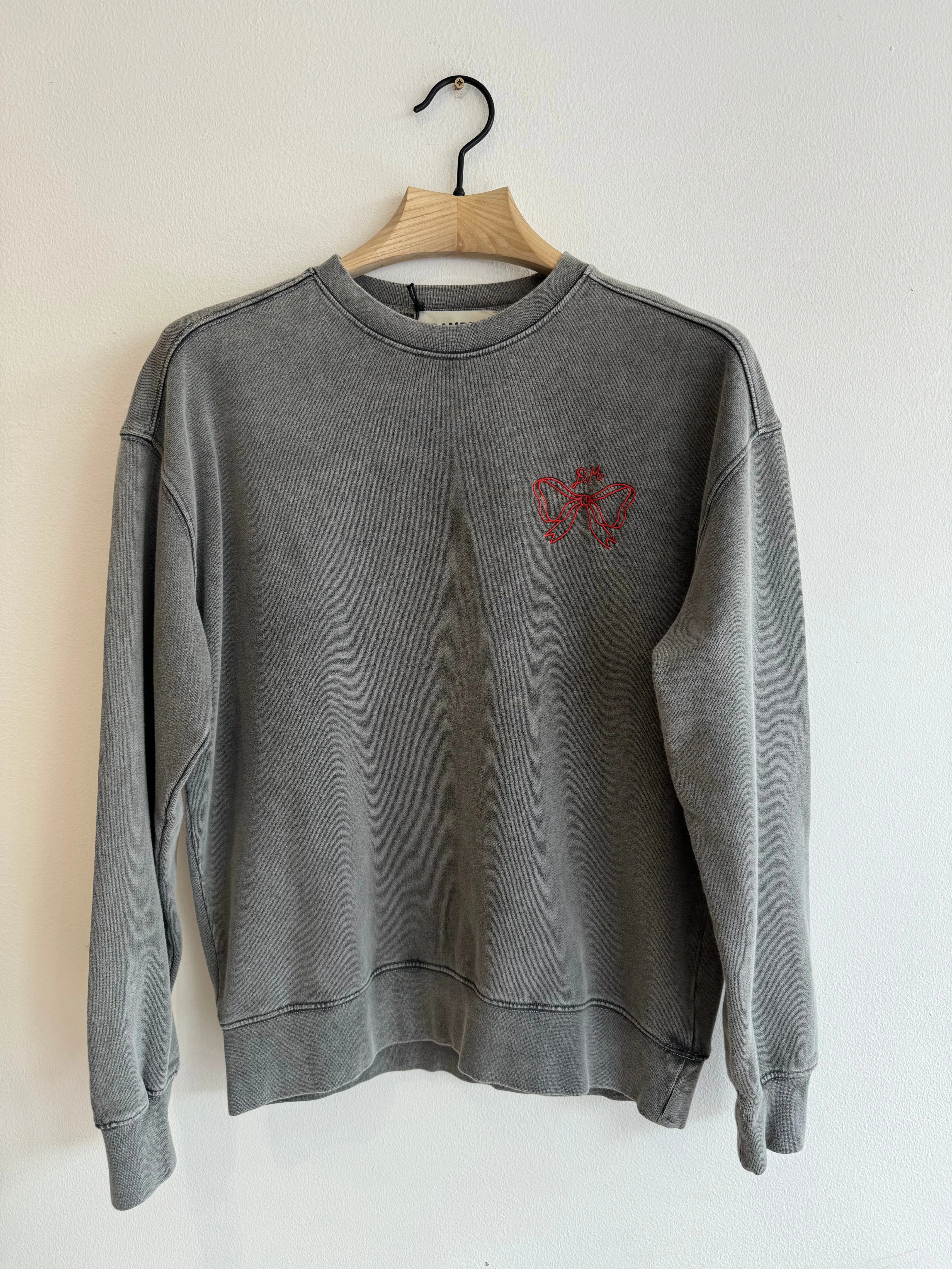 Bow Logo Crew Neck Sweater Charcoal