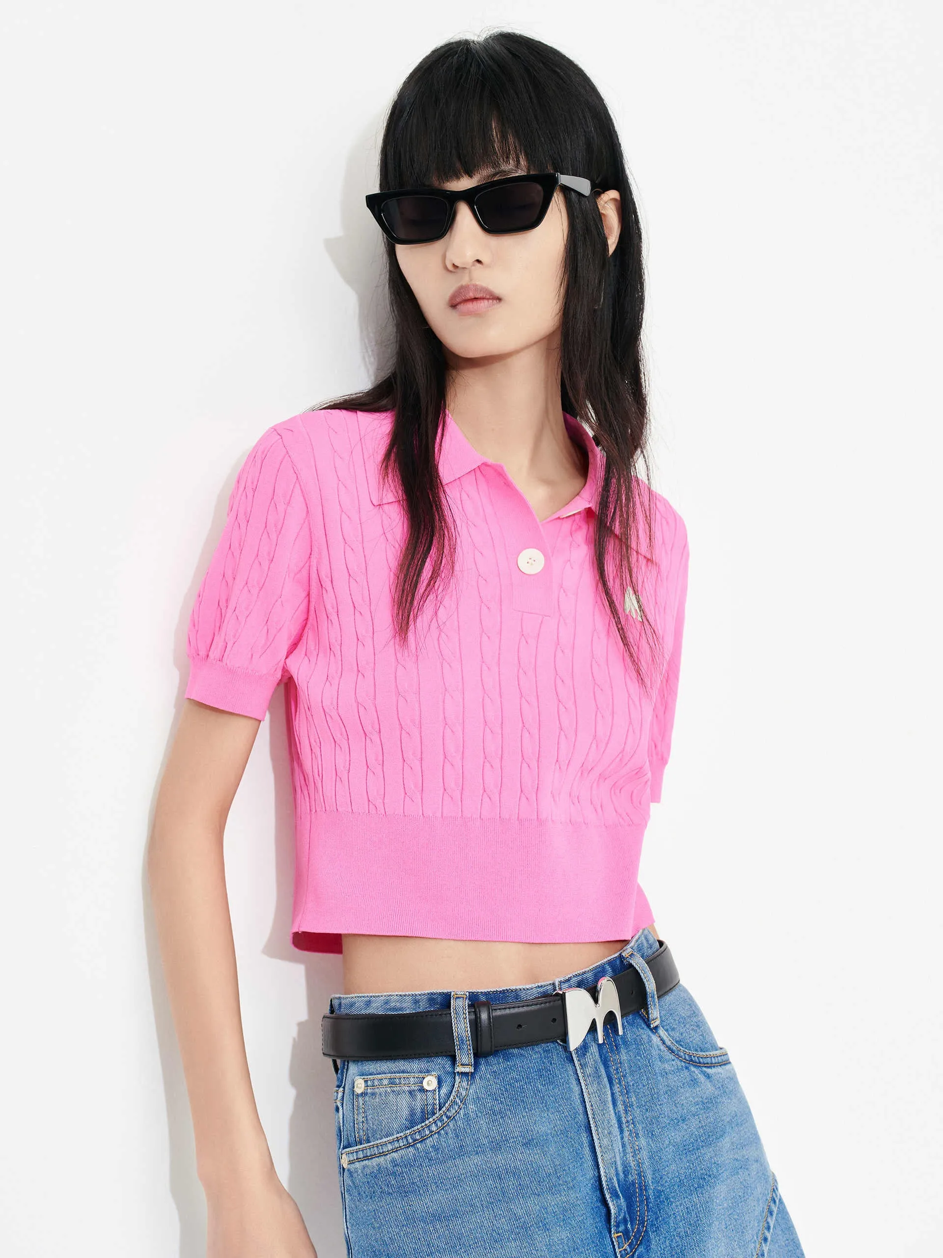 Cable Cropped Knit Top