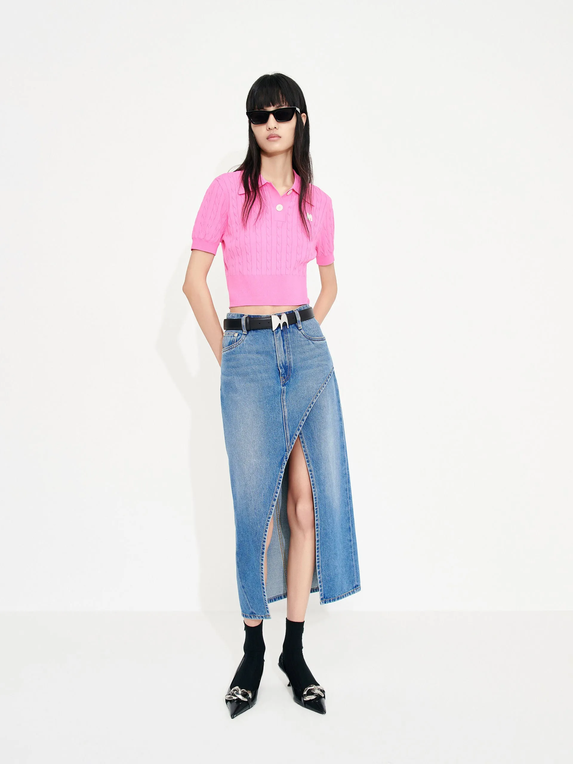Cable Cropped Knit Top