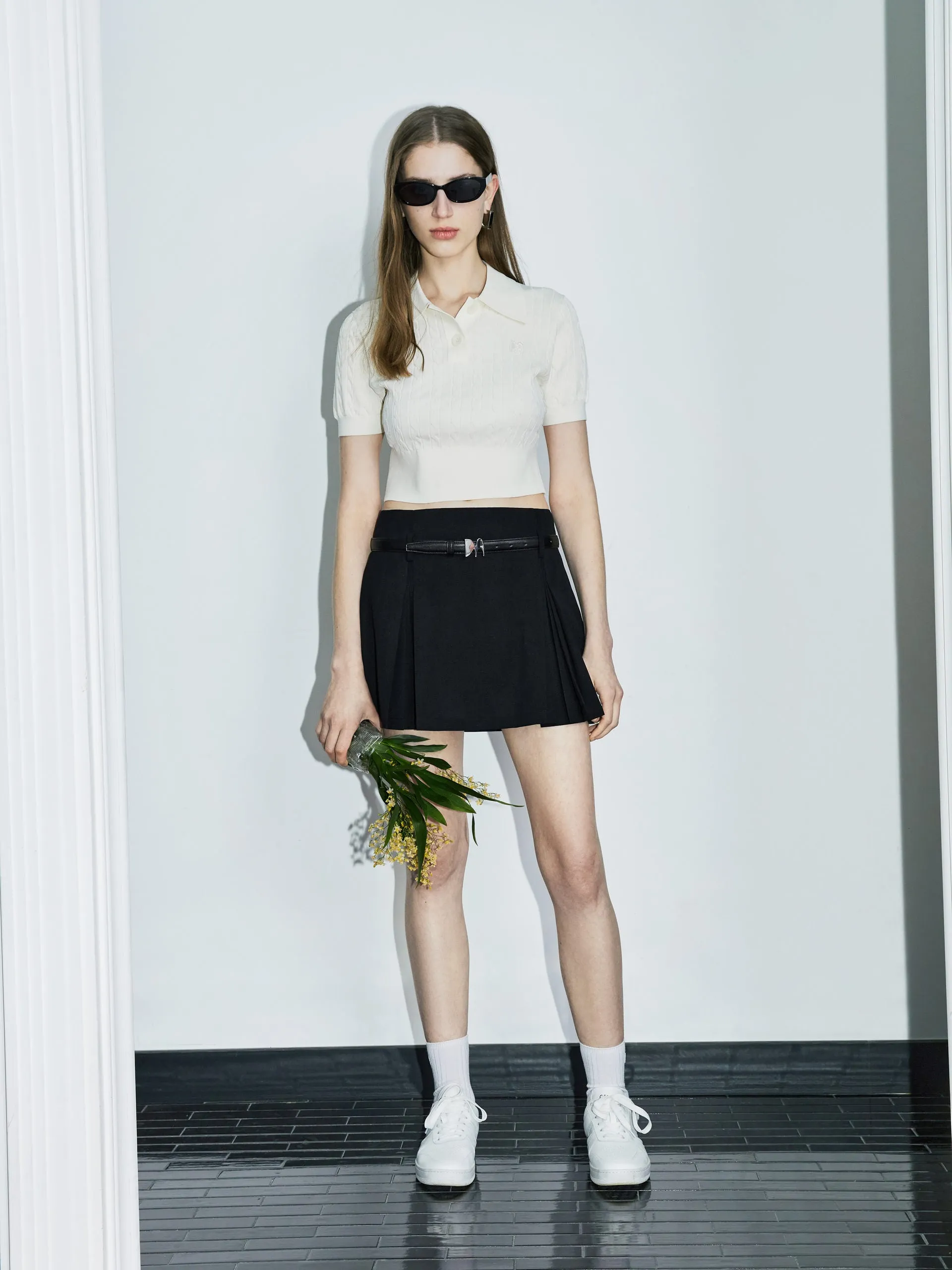 Cable Cropped Knit Top