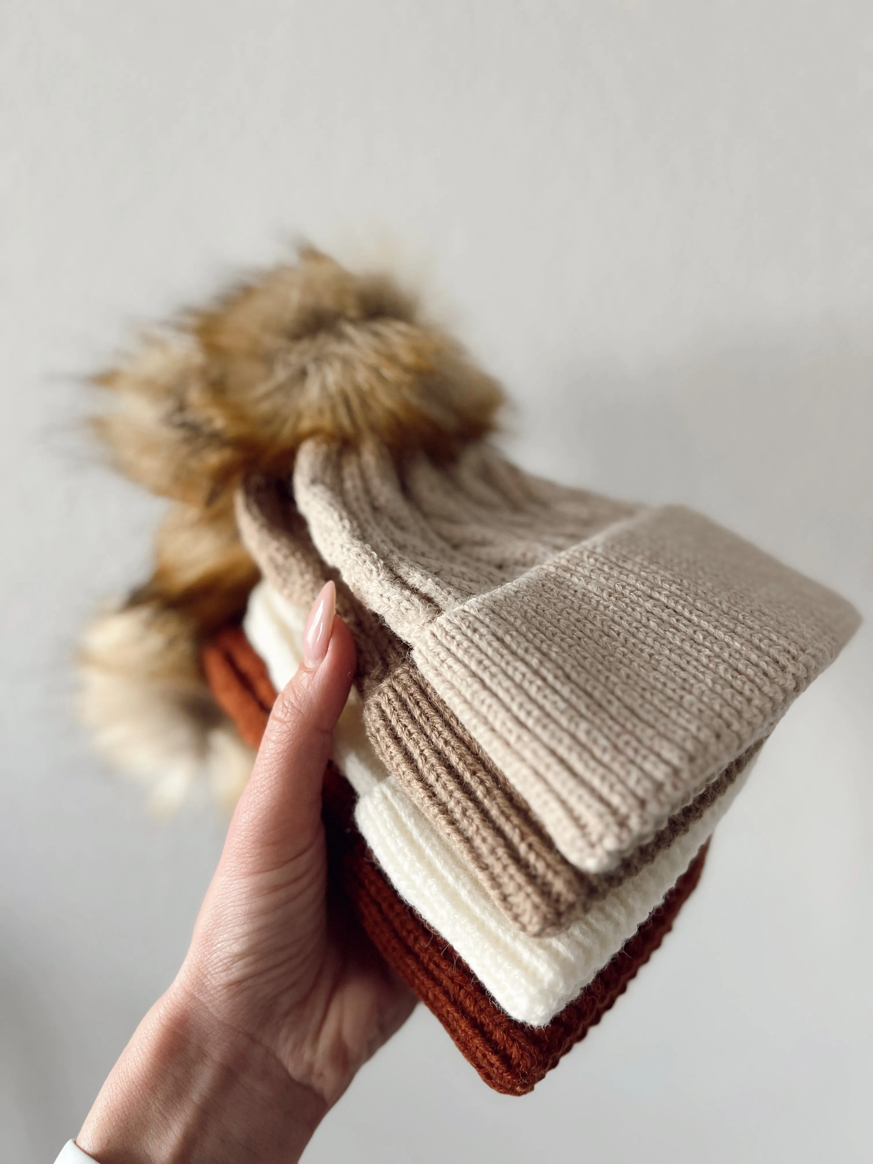 Cable Knit Fur Pom Hat, Walnut