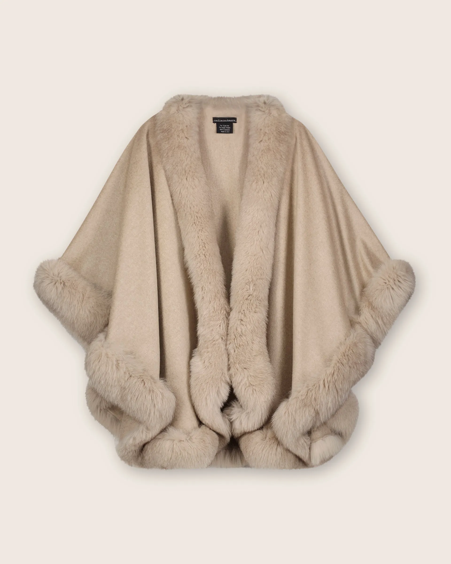 Cervinia Fur Trimmed Cashmere Cape Classic Length
